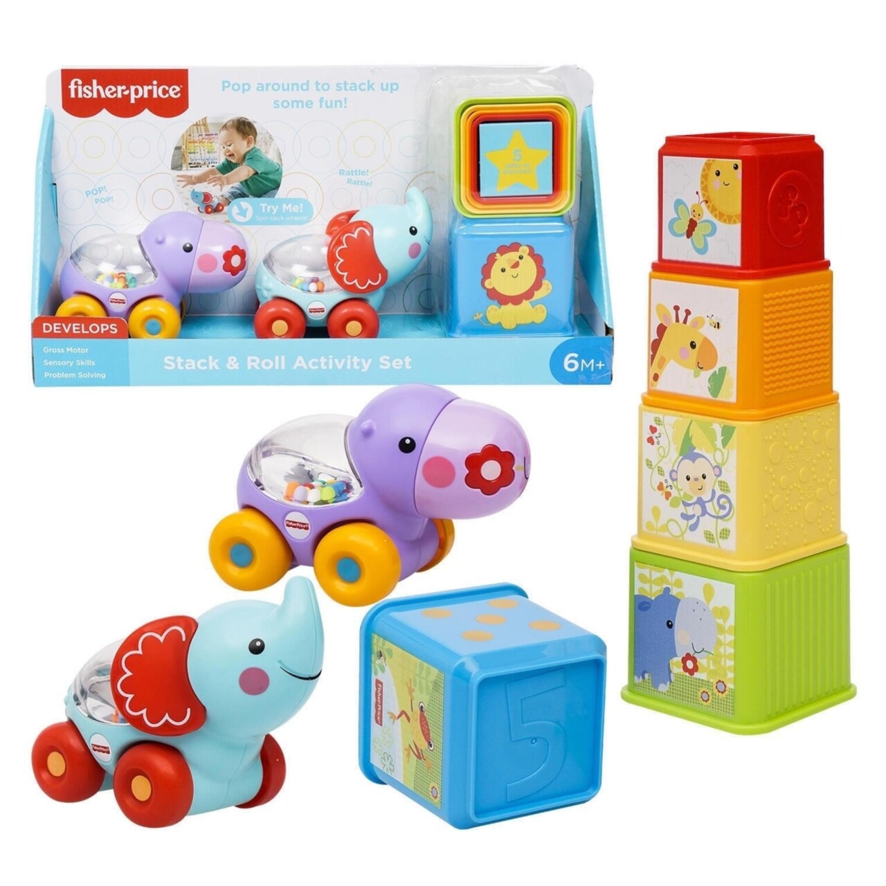 Fisher-Price Stack And Roll Activity Set Gpm36 Baby Toy For Motor Sensory Skills